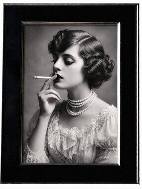 Victorian Art Woman Smoking Black And White Framed Photo Print Vintage Decor